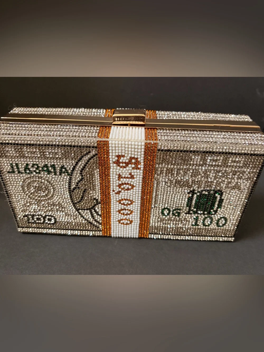 💰💎Crystal-Embellished Money Bill Clutch with Beaded Strap